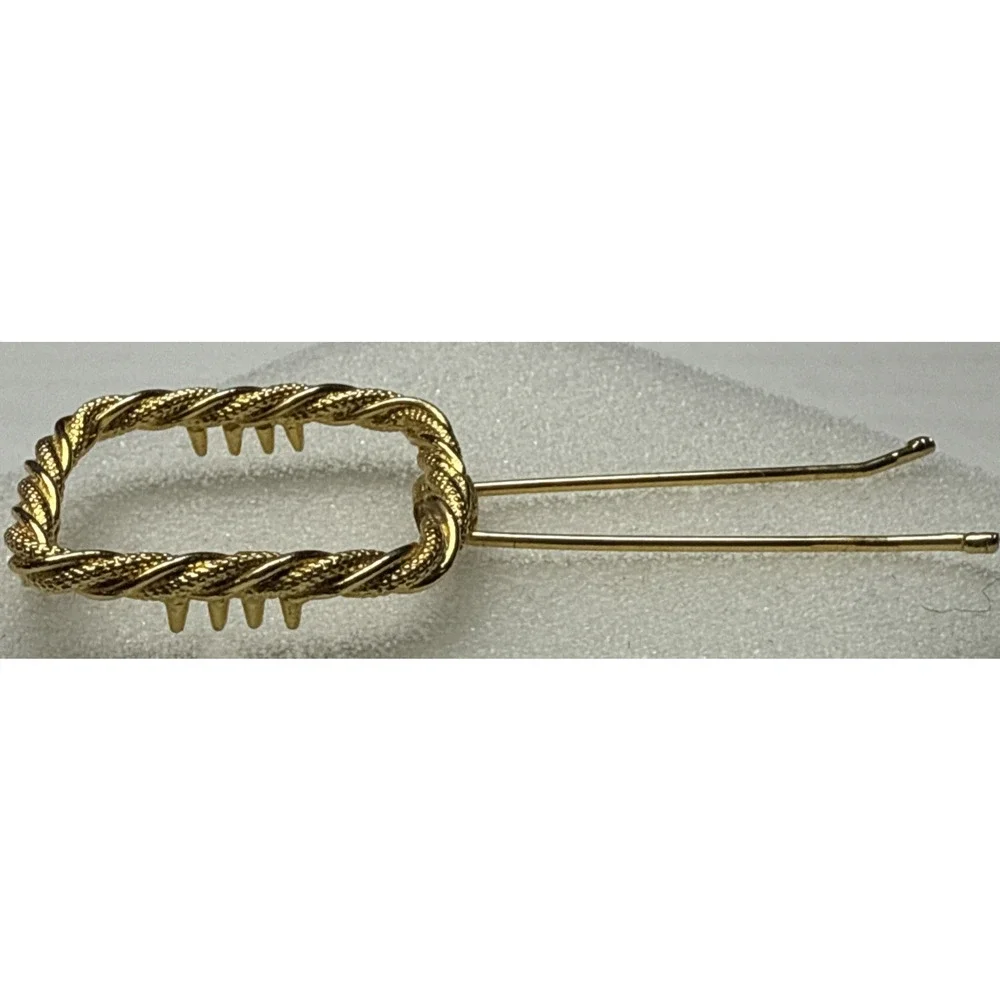 Vintage Twisted Rope Gold Tone Metal Hair Barrette Square